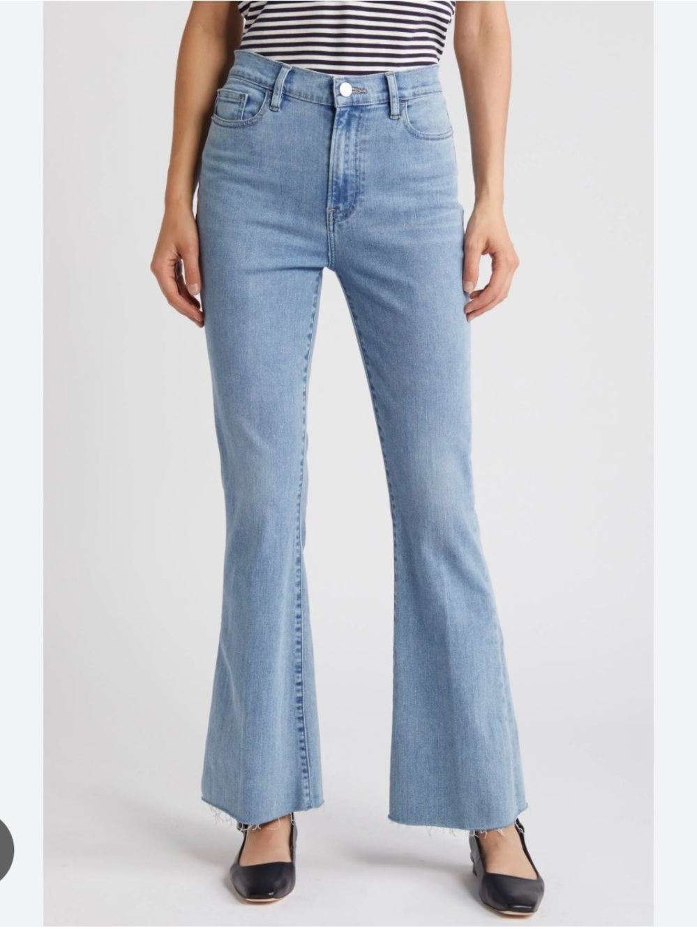Set of 2 Frame Denim Le Easy Flare Frayed Hem - Light & Medium Blue - Picture 2 of 6
